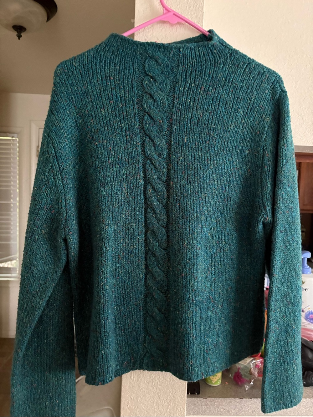 Vintage Teal Cable-Back Crewneck Sweater